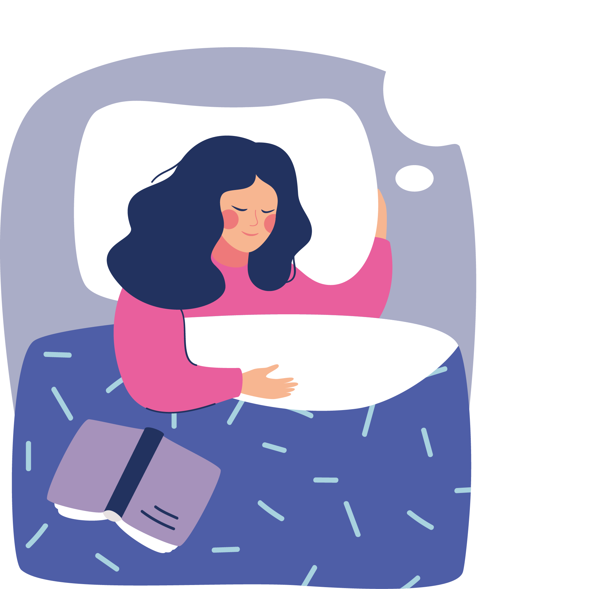 Illustration av kvinna i säng som drömmer.