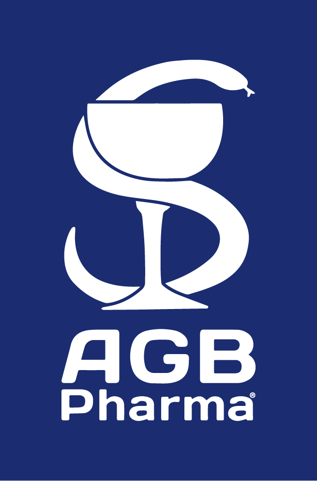 AGB-Pharmas logotyp på en mörkblå bakgrund