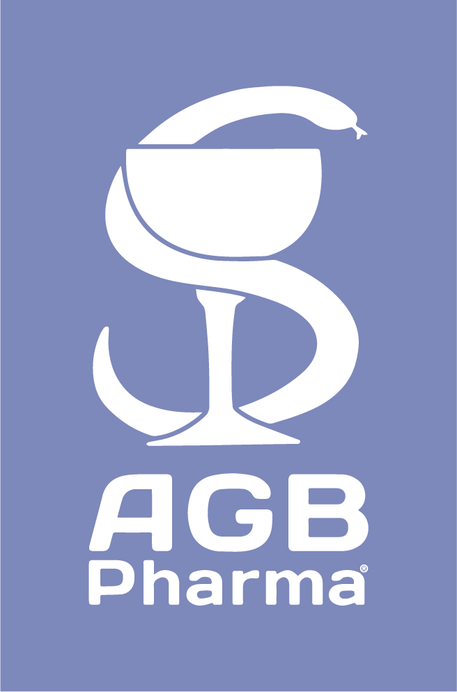 AGB-Pharmas logotyp på lila bakgrund